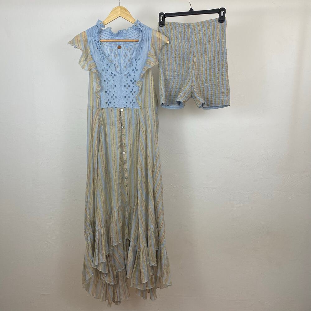 FP One - Free People Caraway Stripe Short Set - Blue Stripe Combo - Size Small